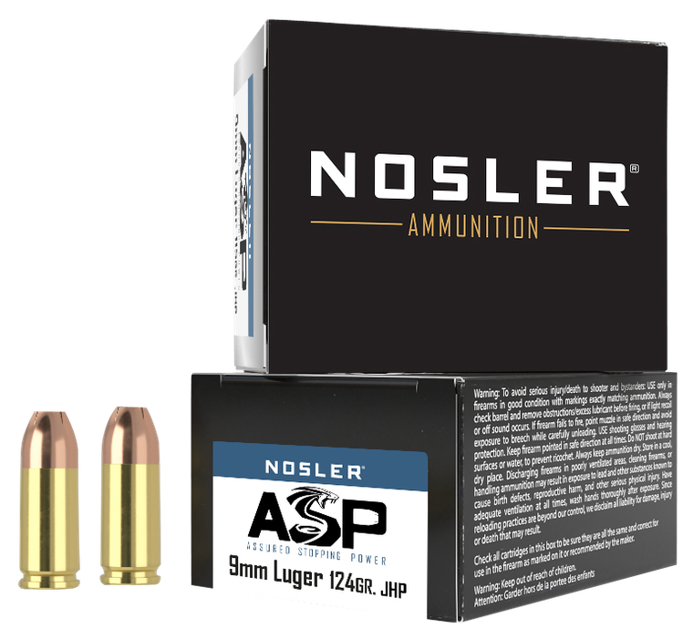 Nosler 51286 Assured Stopping Power Handgun 9mmLuger 124gr Jacketed Hollow Point 20 Per Box/20 Case                                                                                                     