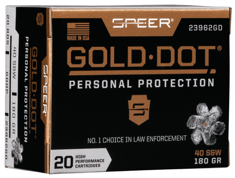 Speer 23962GD Gold Dot Personal Protection 40S&W 180gr Hollow Point 20 Per Box/10 Case                                                                                                                  