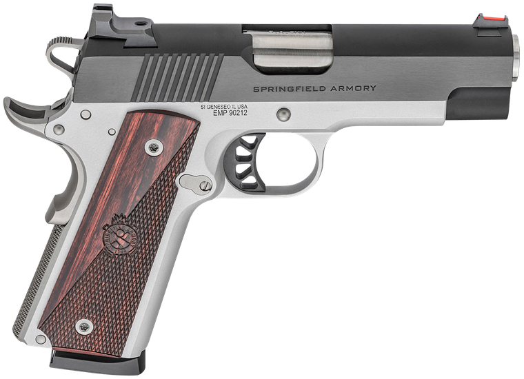 Springfield Armory PX9124L 1911 Ronin EMP 9mm Luger 10+1, 4" Stainless Match Grade Bull Steel Barrel, Blued Serrated Carbon Steel Slide, Satin Cerakote Aluminum Frame w/Beavertail, Textured Wood Grip 