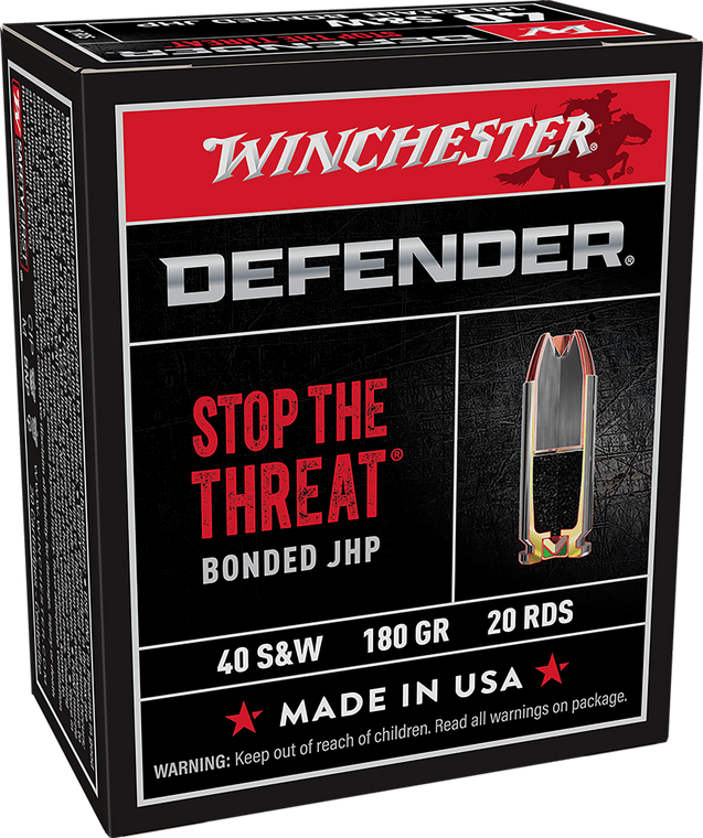 Winchester Ammo S40SWPDB1 Defender  40S&W 180gr Bonded Jacket Hollow Point 20 Per Box/10 Case                                                                                                           