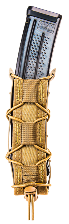 High Speed Gear 11EX00CB TACO Extended Mag Pouch Single Coyote Brown Nylon MOLLE Belts 2" Wide Compatible w/ Pistol                                                                                     