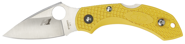 Spyderco C28SYL2 Dragonfly 2 Salt 2.25" Folding Clip Point Serrated H1 Steel Blade Yellow Bi-Directional Texturing FRN Handle Includes Pocket Clip                                                      