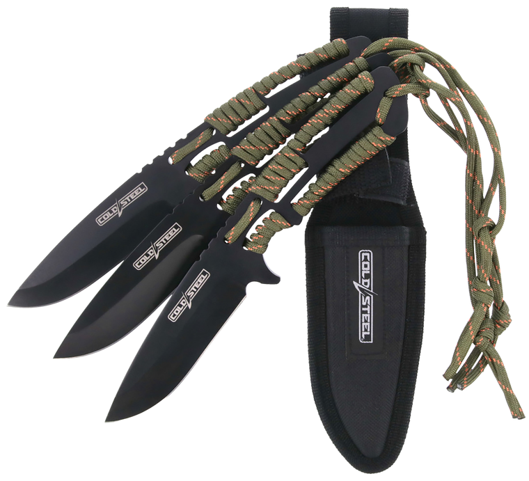 Cold Steel CSTH44KVD3PK Throwing Knives  Set of 3 4.40" Fixed Clip Point Plain Black Oxide 420 Stainless Steel Blade, Paracord Wrap Handle                                                              