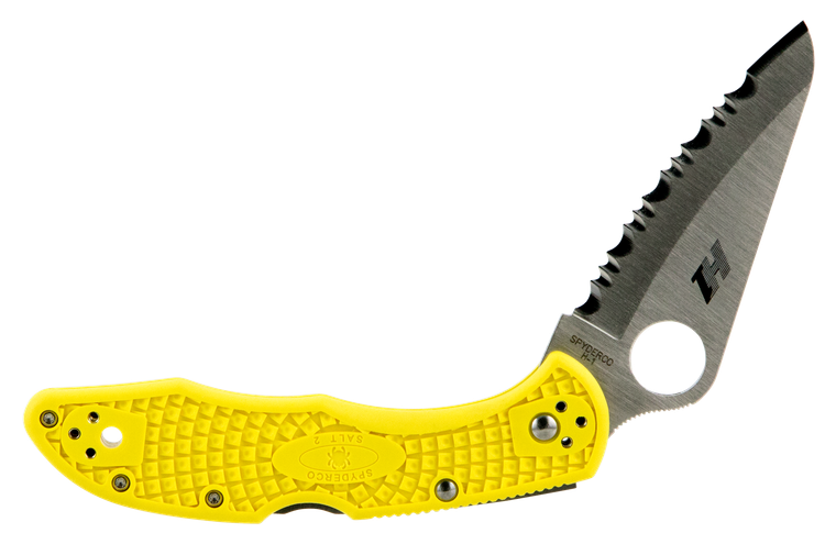 Spyderco C88SYL2 Salt 2  3" Folding Clip Point Serrated H1 Steel Blade Yellow Bi-Directional Texturing FRN Handle Includes Pocket Clip                                                                  