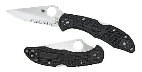 Spyderco C11PSBK Delica 4  2.88" Folding Drop Point Part Serrated VG-10 SS Blade, Black Textured FRN Handle, Includes Pocket Clip                                                                       