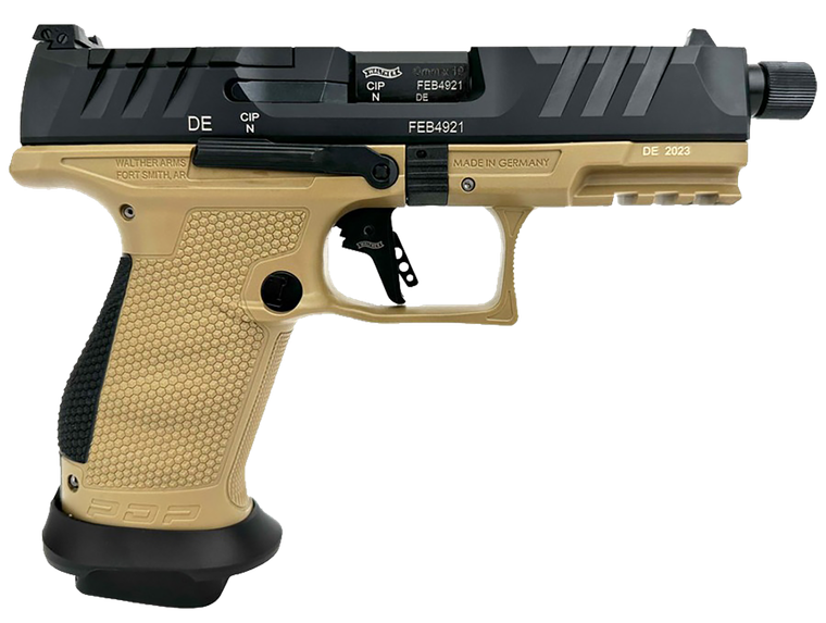 Walther Arms 2877520 PDP Compact Pro SD 9mm Luger 15+1 4.60" Threaded Barrel, Black Optic Cut/Serrated Slide, FDE Polymer Frame with Pic. Rail, Performance Duty Textured Polymer Grip, Flared Magwell  