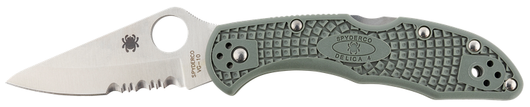 Spyderco C33PSFG Delica 4 Lightweight 2.88" Folding Drop Point Part Serrated VG-10 SS Blade Foliage Green Bi-Directional Texturing FRN Handle Includes Pocket Clip                                      