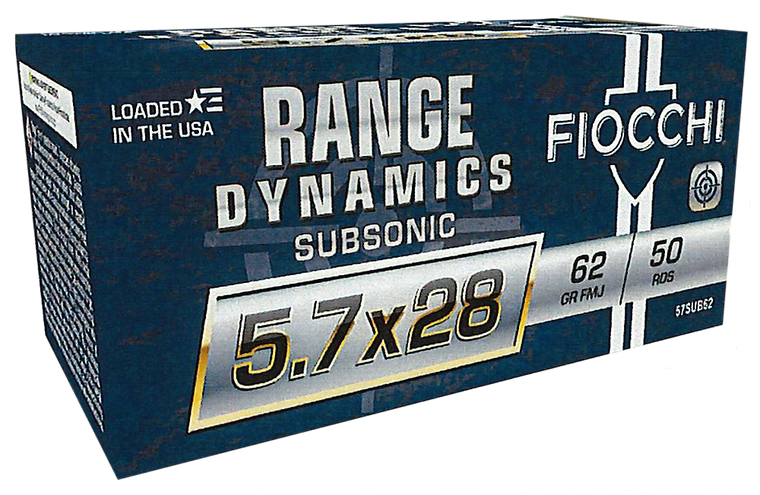 Fiocchi 57SUB62 Range Dynamics Subsonic 5.7x28mm 62gr Full Metal Jacket 50 Per Box/10 Case                                                                                                              