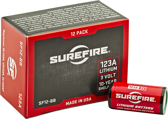 SureFire SF12BB 123A Batteries  Red/Black 3.0 Volts 1,550 mAh (12) Single Package Boxed                                                                                                                 
