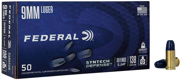 Federal S9SJT2 Syntech Defense 9mmLuger 138gr Segmented Jacketed Hollow Point 50 Per Box/10 Case                                                                                                        