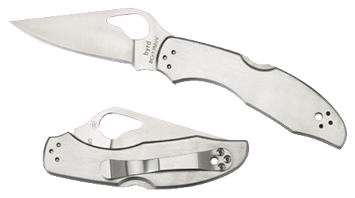 Spyderco BY04P2 Byrd Meadowlark 2 2.93" Folding Clip Point Plain 8Cr13MoV SS Blade Satin Stainless Steel Handle                                                                                         