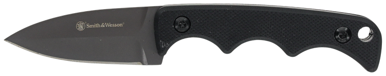 Smith & Wesson Knives 1193156 H.R.T. Neck Knife Fixed Spear Point/Plain Titanium Nitride Coated 8Cr13MoV SS Blade/Black G10 Handle Includes Sheath                                                      