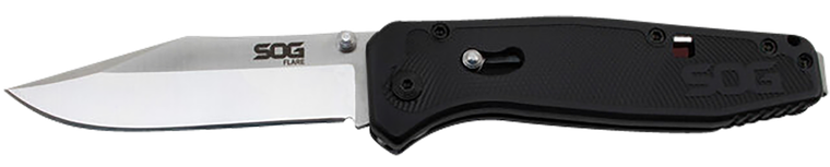 S.O.G SOGFLA1001CP Flare  3.50" Folding Plain Clip Point Satin Polished/Black GRN Handle                                                                                                                