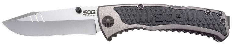 S.O.G SOG-SW1011-C Sideswipe  3.40" Folding Clip Point Plain Bead Blasted 7Cr15MoV SS Blade Gray Anodized Aluminum/G10 Handle Includes Belt Clip                                                        