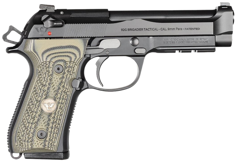 Wilson Combat BER92BRIG9 92G Brigadier Tactical 9mm Luger 15+1 4.70" Target Crown Steel Barrel, Black Serrated Steel Slide, Black Steel Frame w/Picatinny Rail, Dirty Olive G10 Grip, Ambidextrous      