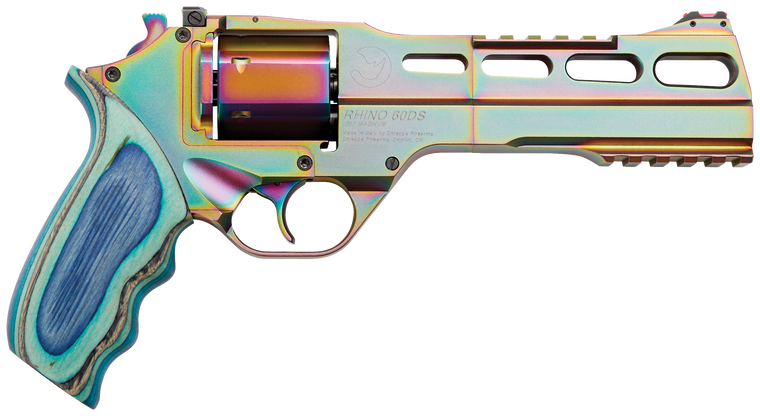 Chiappa Firearms CF340301 Rhino 60SAR Nebula *CA Compliant 357 Mag Caliber with 6" Picatinny Rail/Vent Rib, 6rd Capacity Cylinder, Rainbow PVD Metal Finish & Blue Laminate Grip                        