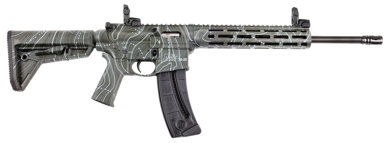 Smith & Wesson 14469 M&P15-22 Sport 22 LR 25+1 16.50" Black Threaded Barrel, Overall OD Green Topographic Cerakote Polymer Receiver w/Picatinny Rail, M-LOK Handguard, Adj Magpul Moe SL Polymer Stock &