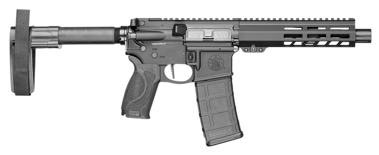 Smith & Wesson 13658 M&P15  223 / 5.56 NATO 7.50" Armornite Barrel 30+1, Fixed Arm Brace, Black Interchangeable Palmswell Grip Inserts, Manual Safety, Straight Buffer Tube, Optics Ready               