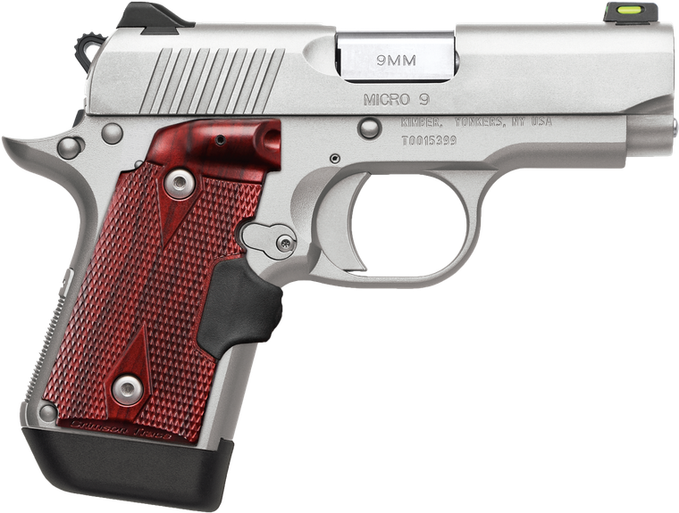 Kimber Mfg.,inc 3700482 Micro 9  Stainless Steel 9mm 7+1 3.15" Satin Silver Slide Rosewood Grip                                                                                                         