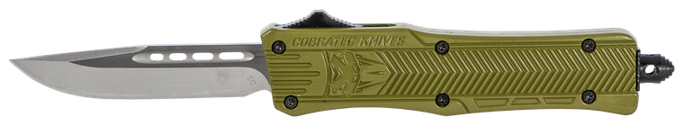 CobraTec Knives SODCTK1SDNS CTK-1  Small 2.75" OTF Drop Point Plain D2 Steel Blade/OD Green Aluminum Handle Features Glass Breaker Includes Pocket Clip                                                 
