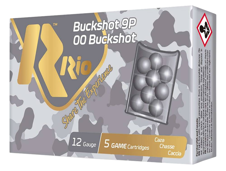 Rio Ammunition RB129   12Gauge 2.75" 00 Buck Shot 5 Per Box/50 Case                                                                                                                                     