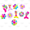 10 Pcs, New Cute Colored Mermaid, Sunflower, Flower Kawaii, Flat Back, Soft Rubber, DIY Scrapbook, Hair Decor Accessories