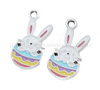 Easter Bunny Charms, Bunny Charms, Silver Plated, Enamel Charms, Small Charm Pendants, Necklace Charms, Charms for Bracelets, Holiday Charms, Wholesale Charms, 2PCS