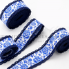 2.5", Linen Ribbon, Blue Floral Ribbon, Embossing Ribbon, Hair Bow Ribbon, Wholesale Ribbon, 4.5-5 YARD ROLL