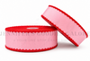 Moonstitch Ribbon, Christmas Ribbon, Pink Ribbon, Red Stitched Edge, Valentine's Day Ribbon, Wholesale, PER YARD
