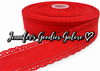 1.5", Scalloped Edge Ribbon, RED, Corduroy Ribbon, Eyelet Ribbon, Lace Edge Ribbon, Hollow Edge, Hair Bow Ribbon, 1 YARD