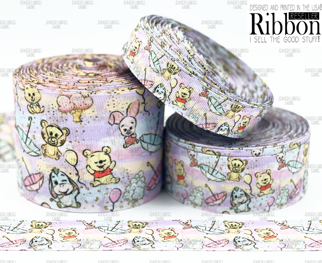 Winnie the Pooh Ribbon, US Designer Ribbon, Double Sided, Cartoon Ribbon,  Baby Pooh, Piglet, Tigger, Eeyore, Rabbit, Disney Ribbon, Hair Bow Ribbon,  Wholesale Ribbon, PER YARD - Jennifer's Goodies Galore