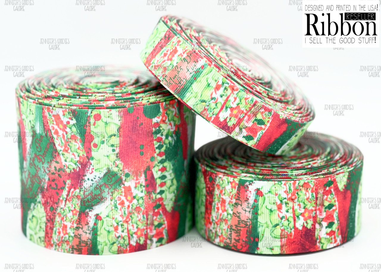 Christmas Ribbon, US Designer Ribbon, Grinch Ribbon, Brushstrokes Ribbon,  Holiday Ribbon, Lanyard Ribbon, Hair Bow Ribbon, Wholesale Ribbon, PER YARD  - Jennifer's Goodies Galore