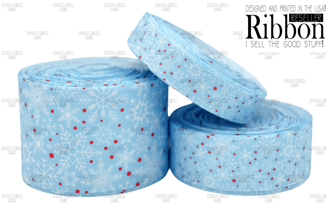 Snowflake Ribbon, US Designer Ribbon, Winter Ribbon, White Snowflakes,  Light Blue Ribbon, Christmas Ribbon, Lanyard Ribbon, Hair Bow Ribbon,  Wholesale