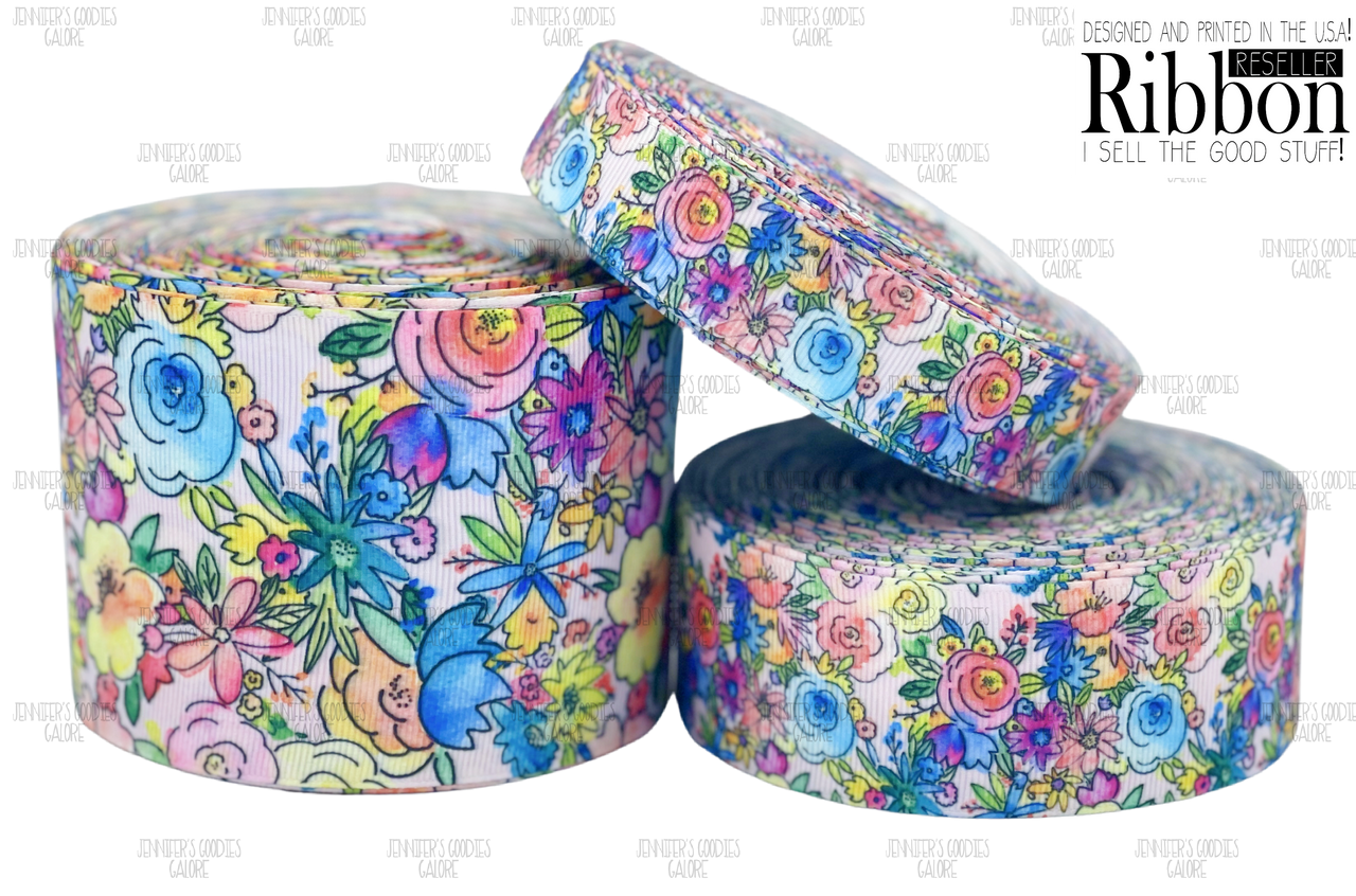 Bright Floral Ribbon, US Designer Ribbon, Peony Ribbon, Roses Ribbon,  Floral Ribbon, Lanyard Ribbon, Hair Bow Ribbon, Wholesale Ribbon, PER YARD