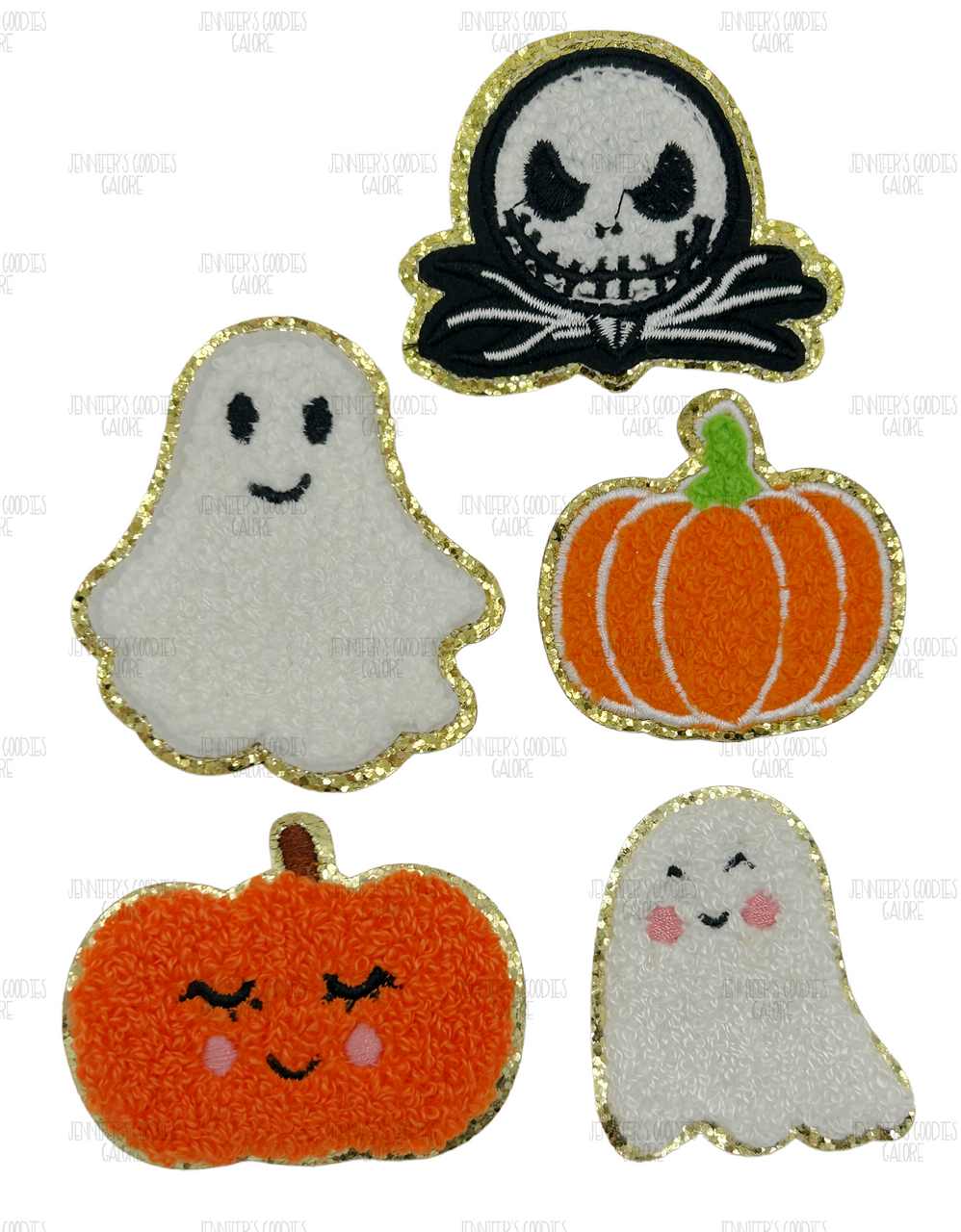 Halloween Ghost Chenille Patch Self Adhesive Fall Patch Pink Pumpkin,  Friendly Ghost, Chenille Gold Glitter Nylon Pouches 