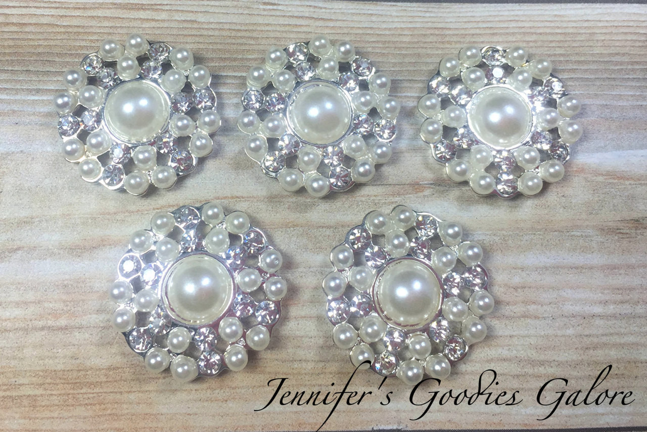 20mm, Pearl buttons, flatback, Pearl Rhinestone buttons, Pearl  Embellishments, Hair Bow Center, Crystal Buttons, Pearl Flower Centers,  Metal Rhinestone Buttons, 1PC, (215) - Jennifer's Goodies Galore