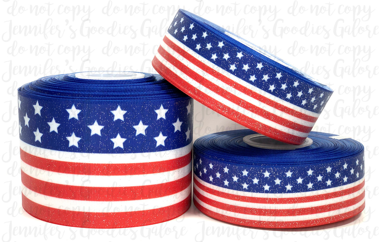 Glittery USA Flag Design Bow Hair Clips - 2 Pack