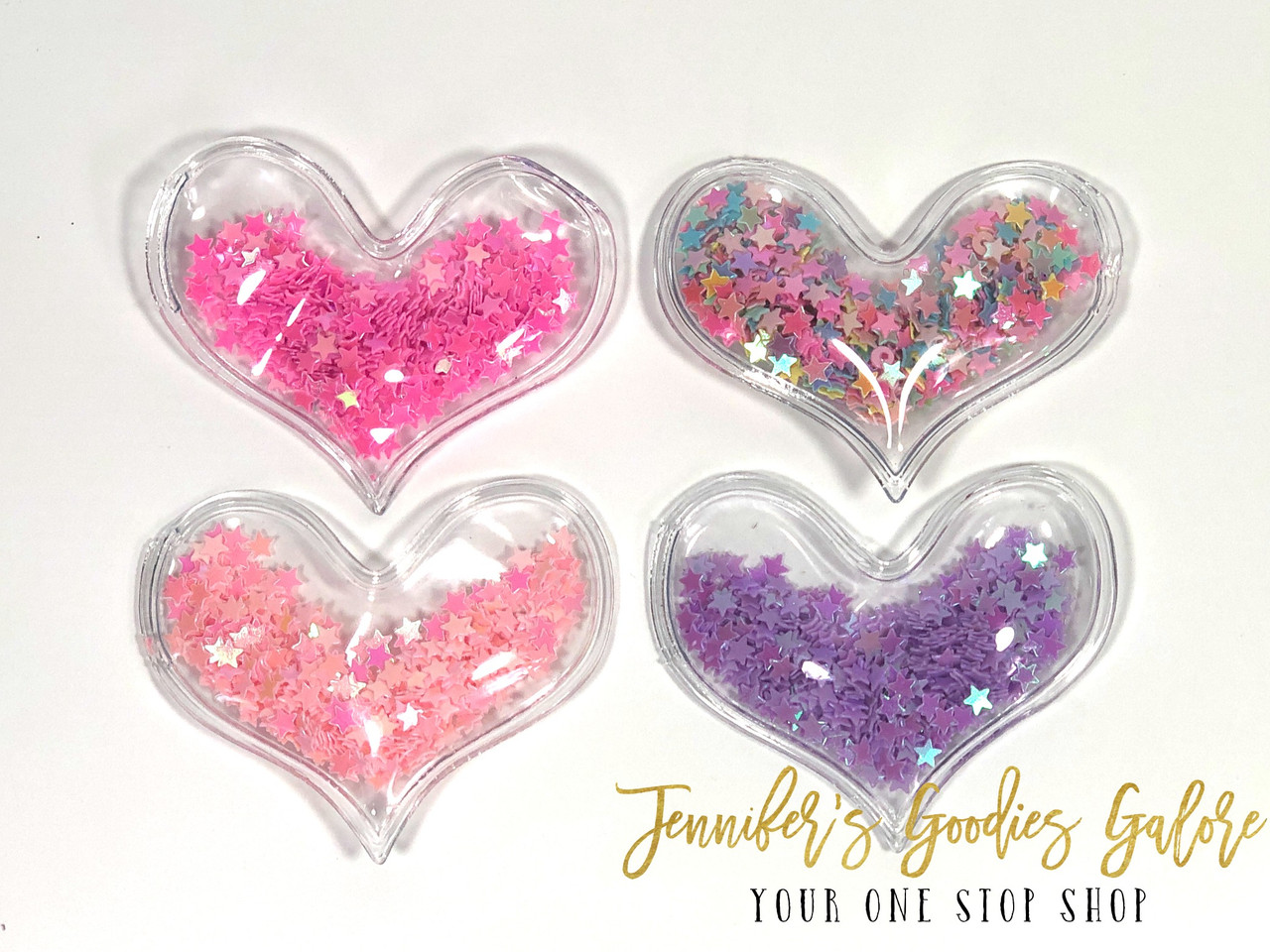 59*46mm, Sequin Shaker, Clear Heart, Snap Covers, Colorful Glitter Confetti, Kids Girls Hair Decoration Accessories, Star Sequins, 5PCS - Jennifer's Goodies Galore