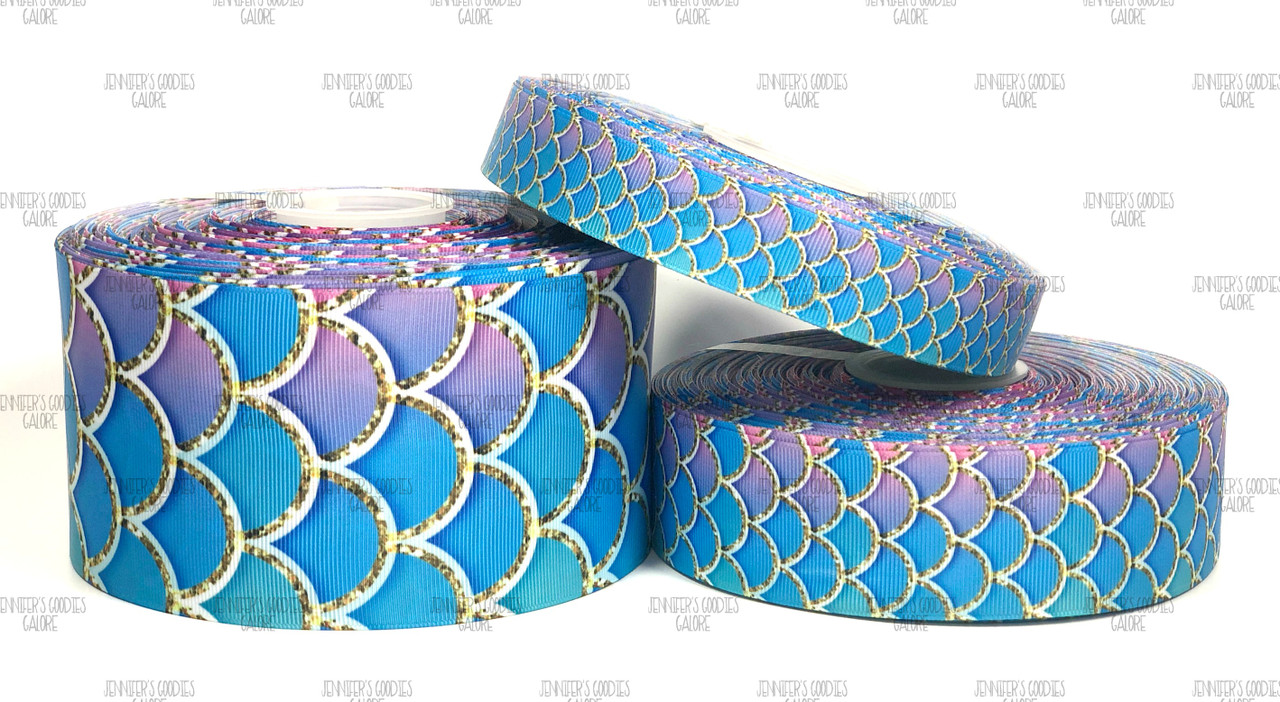 Mermaid Scales Laser Printed Ribbon, 1-1/2-Inch, 10-Yard, Blue