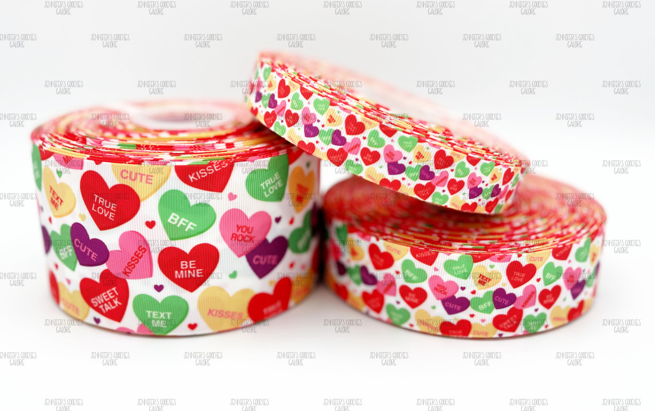 Valentines Day ribbon, Heart ribbon, Grosgrain ribbon, Love ribbon,  Valentines ribbon, Valentines Day heart ribbon
