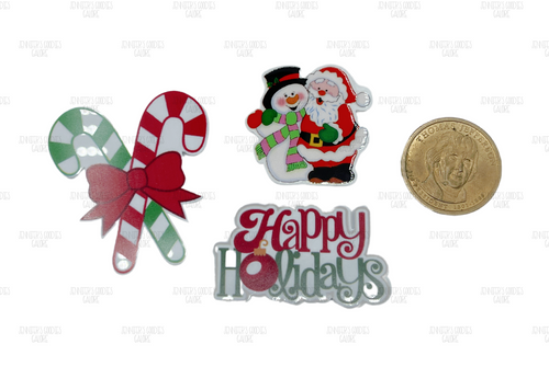 Christmas Resins, Happy Holidays, Planar Resins, Santa Resins, Embellishments, Candy Cane Resins, Flat Back Resins, Hair Bow Centers, Cabochons, Wholesale Resins, 2PCS (1004)