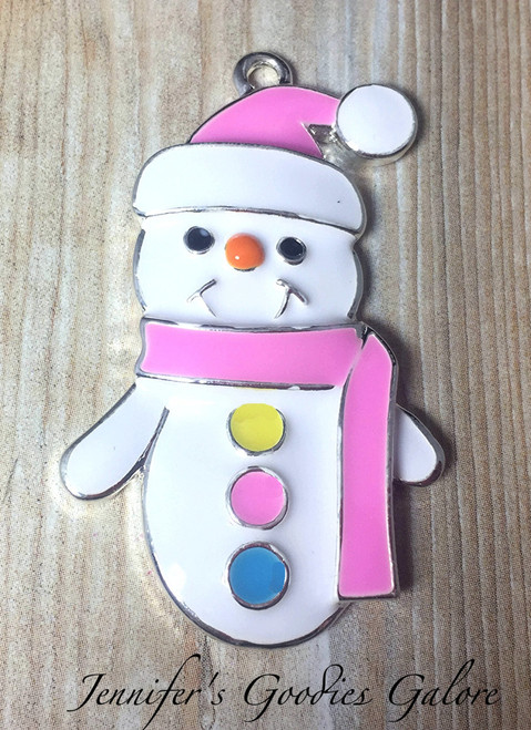 Snowman Enamel Pendant, 50*30mm Christmas Pendant, Rhinestone Pendant, Pink Snowman, Chunky Necklace Beads, DIY Necklace (588)