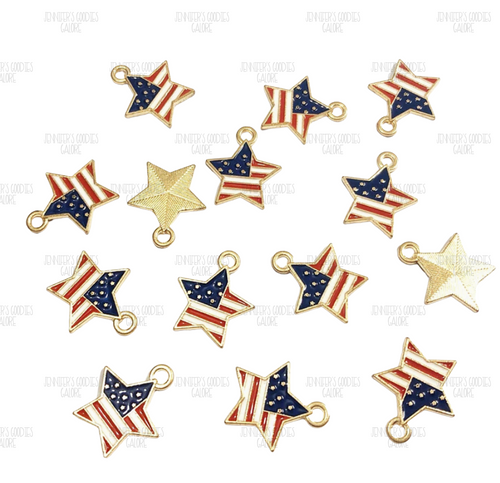 18x16mm, Star Charms, July 4th Charms, American Flag Charm, Gold Flag, Small Charm Pendants, Necklace Charms, Charms for Bracelets, Holiday Charms, Wholesale Charms, 5PCS