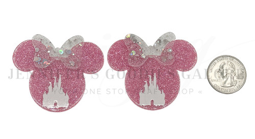 55x50mm, Disney Resins, Custom Planar Resins, Minnie Resins, Pink Glirrer Resin, Pink Mouse Head Planar Resins, Theme Park Resins, Minnie Mouse Resins, Flat Back Resins, Hair Bow Centers, Cabochons, Wholesale Resins, 2PCS (2452)