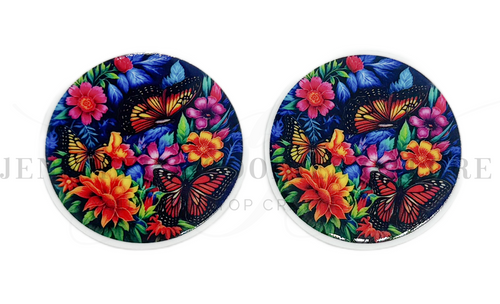 40mm, Vibrant Butterfly Garden Planar Resin, Floral Flatback Resin Cabochon, Butterfly, Hair Bow Center, Badge Reel, Craft Supply, 2 PCS 