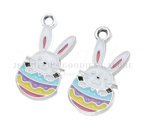 Easter Bunny Charms, Bunny Charms, Silver Plated, Enamel Charms, Small Charm Pendants, Necklace Charms, Charms for Bracelets, Holiday Charms, Wholesale Charms, 2PCS (11)