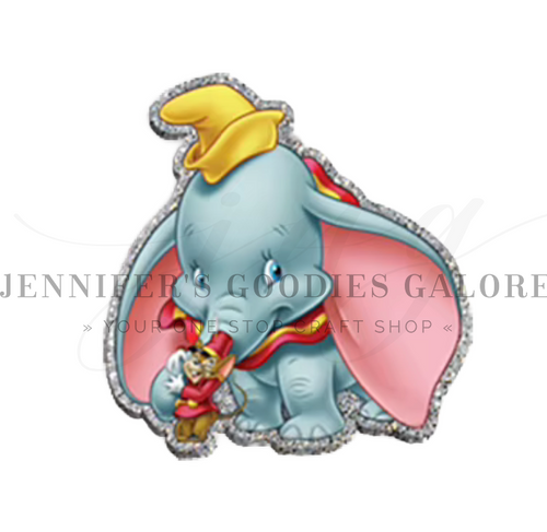 50x48mm, Dumbo Resins, Acrylic Resins, Flying Elephant, Silver Glitter, Embellishments,  Hair Bow Centers, Cabochons, Wholesale Resins, 1 PC (2985)