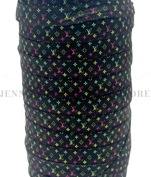 5/8", LV FOE, LV Elastic, Neon LV, Custom Printed Elastic, Designer Name Elastic, Fold Over Elastic, Louis Vitton, DIY Hair Ties, Elastic Hair Ties, Wholesale Elastic, 3 YARDS