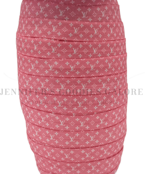 5/8", Pink Sorbet FOE, LV Elastic, Boujee LV, Custom Printed Elastic, Designer Name Elastic, Coquette LV, Fold Over Elastic, Louis Vitton, DIY Hair Ties, Elastic Hair Ties, Wholesale Elastic, 3 YARDS (1137)