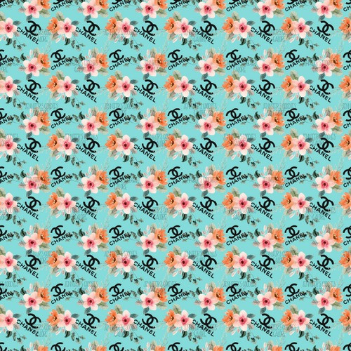 (chanelblue) 9x11", Chanel Synthetic Leather, Custom Leather Sheets, Tiffany Blue Floral Chanel Leather, Chanel Leather, Chanel Floral Leather, Key FOB Leather, Faux Leather, Litchi, Patent, Glitter, Vinyl, DIY Hair Bows, 1 Sheet